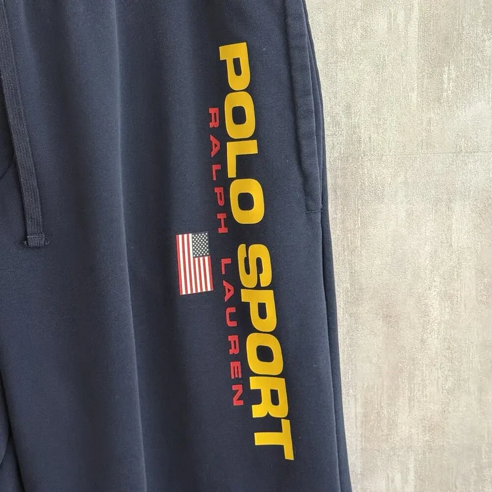 Polo Sport Ralph Lauren Jogger Pants Mens 2XB 40x28 Navy Yellow USA Flag Fleece - Picture 7 of 15
